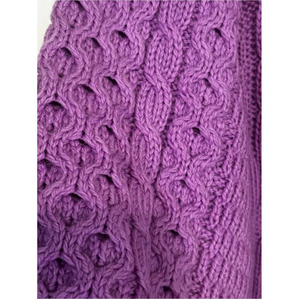 Kilronan Irish Merino Wool Aran Cable Knit Cardigan Sweater 3/4 Sleeves Orchid - Picture 4 of 10